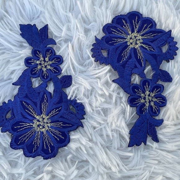 Blue Patch Iron On Embroidery Clothes Patches for Craft Jacket Jeans Set of 2 - Picture 3 of 8